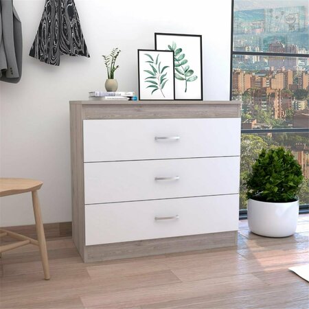 DEPOT E-SHOP Zurich Three Drawers Dresser, Light Gray & White DE-CZB6467